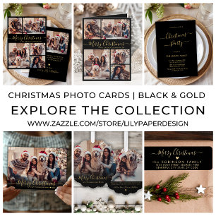 Elegant Black Gold 3 Photo Collage Christmas  Ceramic Ornament