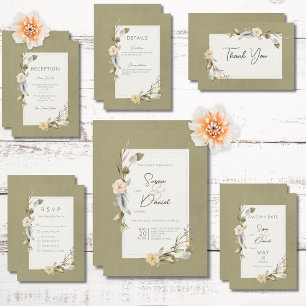 Dried Boho Floral Frame Sage Wedding Invitation