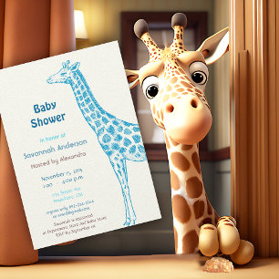 Vintage Giraffe Stripe Baby Girl Shower Invitation