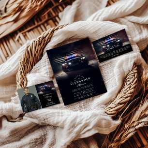 Police Car Lights American Flag Graduation Invitation
