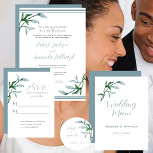 Watercolor Blue Green Leaves Wedding Reception Banner