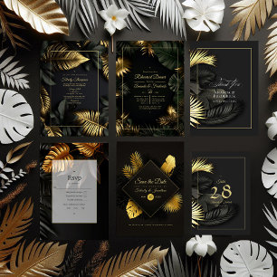 Black and Gold Tropical Wedding Invitation