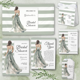 Sage Green Bride Black White Stripes Bridal Shower Invitation
