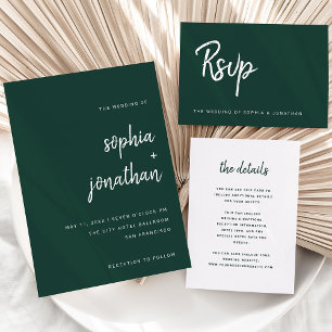 Modern Minimalist Script Emerald   Wedding Details Enclosure Card