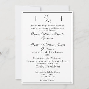 Catholic Faux-Satin Monogrammed Wedding Invitation