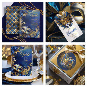Sweet Sixteen Masquerade Blue Gold ID1032 Invitation
