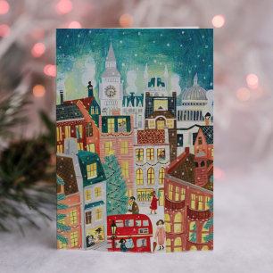 Illustrative London city in the snow Christmas Hol Holiday Postcard