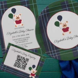 Bear & Balloons Plaid Baby Shower Registry Enclosure Card