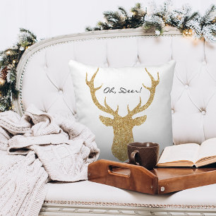 Oh Deer Christmas is Here Faux Gold Glitter Deer Holiday Card