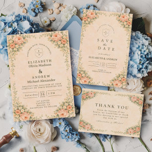 Elegant Blush Rose Arch Wedding RSVP Card