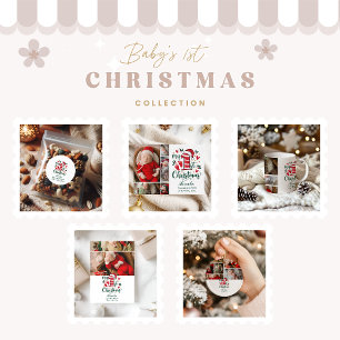 4 Photo Candy Cane Baby 1st Christmas Holiday Card
