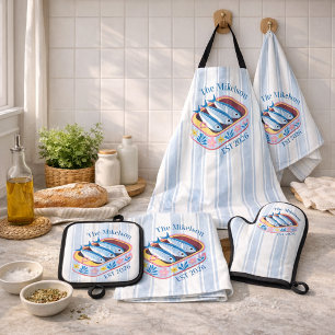 Retro Sardine Family Custom Name Coasta Bath Towel