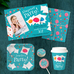 Sleepover Slumber Party Colorful Cat And Pillows Paper Plates