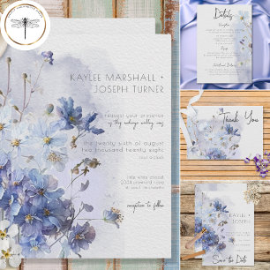 Modern Periwinkle Blue Watercolor Wildflowers Thank You Card