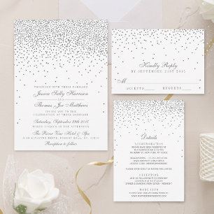 Vintage Glam Silver Confetti Wedding Collection All In One Invitation