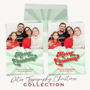 Merry Christmas Green Red Fun Retro Typography  Invitation