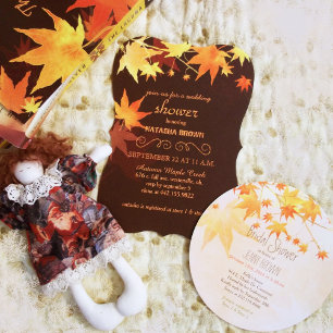 Posh Autumn Maple Leaves Brown Wedding Invitation