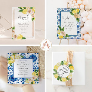 Main Squeeze Lemon and Moroccan Tile Bridal Shower Invitation
