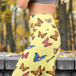 Colorful Yellow Butterflies Pattern Leggings