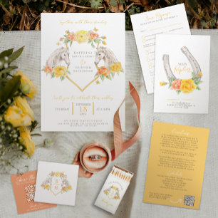 Gray horses and roses yellow wedding details QR Enclosure Card