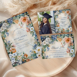 Navy Wildflower Meadow Garden Graduation  RSVP Card