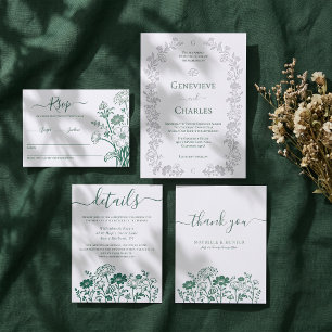 Elegant Hand-Drawn Wildflower Botanical Wedding Letterpress Thank You Card