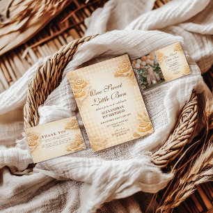 Gingham Cinnamon Roll Little Bun 1st Birthday Thank You Card