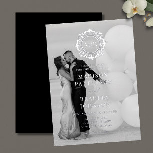 Ornate Floral Monogram Wedding Elegant Black White Napkins