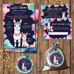 Cute Watercolor Llama Mama Mexican Baby Shower Invitation