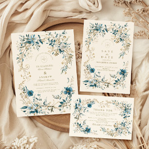 Bohemian Vintage Floral Fern Wedding Invitation