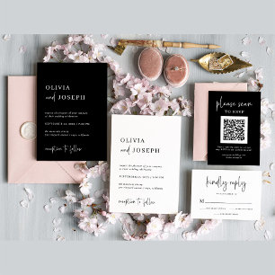 Simple Modern RSVP with QR Code   Black Enclosure Card