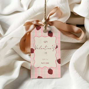 Watercolor Strawberries on Pink Grid - Valentine Tote Bag