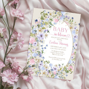 Baby in bloom pink blue purple Wildflowers arch  Invitation