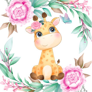 Cute Giraffe and Pink Peony Girl Baby Shower Invitation