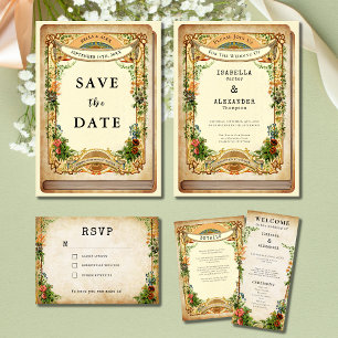 Vintage Library Book Cover Storybook Garden Invitation