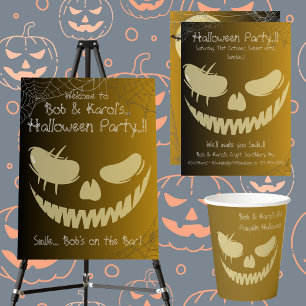 Evil Pumpkin Smile Halloween Party Snacks  Pedestal Sign