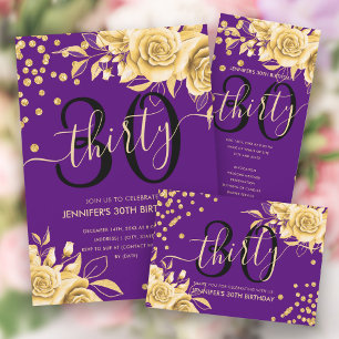 Gold Purple Floral Glitter 30th Birthday Script Banner