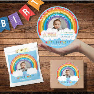 Rainbow Arch Over The Clouds Baby's First Birthday Invitation