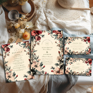 Stylish Floral Art Nouveau Wedding Thank You Card