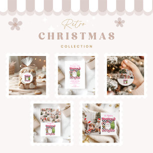 Checkered Pink Merry & Bright Christmas Party Invitation