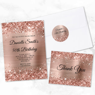Rose Gold Foil Glitter Fancy Monogram Birthday Invitation