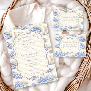 Blueberry Garden Teddy Toile Baby Shower Invitation