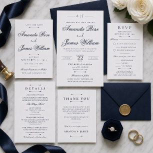 Navy Minimal Luxury Wedding Save the Date Template