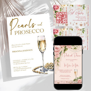 Pearls and prosecco bridal shower elegant invitation