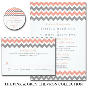 The Modern Chevron Wedding Collection- Pink & Grey Invitation