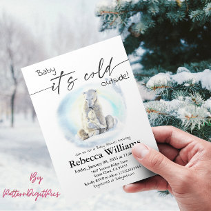 Winter Girl Baby Shower Cold Outside Polar Bear  Invitation