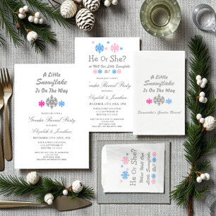 Little Snowflake On The Way Winter Gender Reveal Invitation