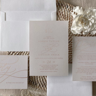 Romantic Rose Gold Foil   Blush Monogram Wedding Foil Invitation