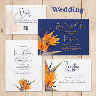 Luau Bridal Shower Orange Bird of Paradise Design Invitation