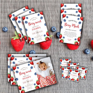 Strawberry Blueberry Girl Birthday Invitation card